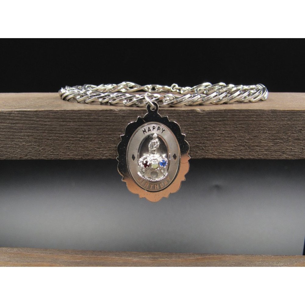 7" Sterling Silver Happy Birthday Large Charm Bracelet Vintage Wedding
